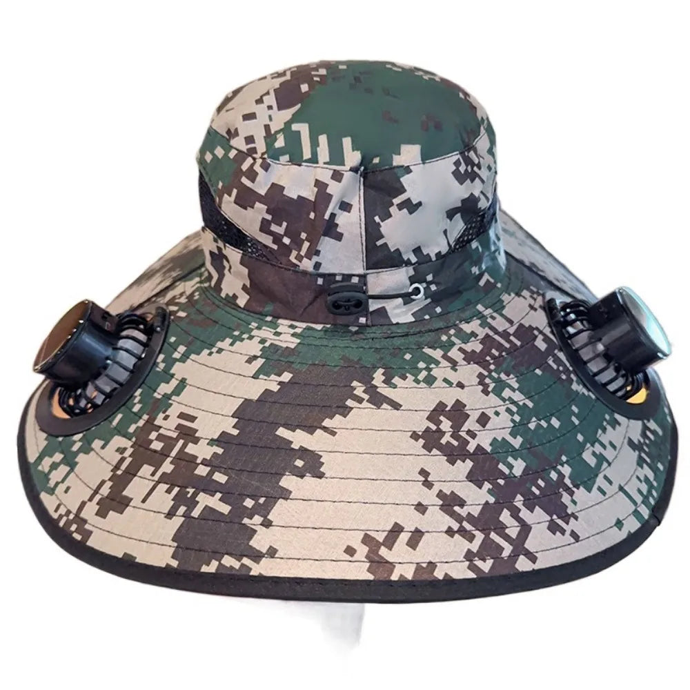 UV Protection Sun Hat with Solar Fan Camouflage Adjustable Wide Brim Sun Cap Breathable Breathable Mesh Sun Bucket Hat Adult
