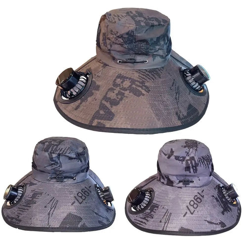 UV Protection Sun Hat with Solar Fan Camouflage Adjustable Wide Brim Sun Cap Breathable Breathable Mesh Sun Bucket Hat Adult