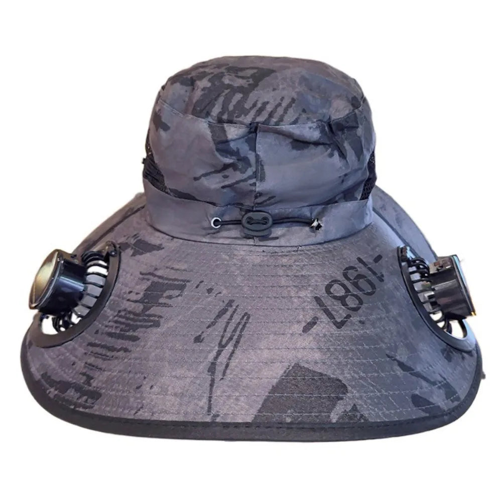 UV Protection Sun Hat with Solar Fan Camouflage Adjustable Wide Brim Sun Cap Breathable Breathable Mesh Sun Bucket Hat Adult