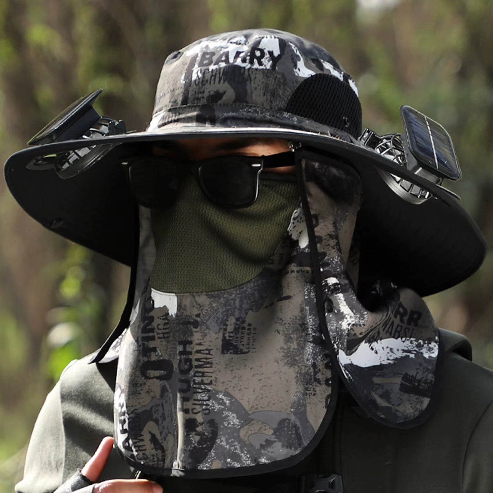 Men Fisherman Hat with 2 Solar Fan Windproof Strap USB Charging anti UV Large Brim Fan Sun Hat Sunlight Fan Cap