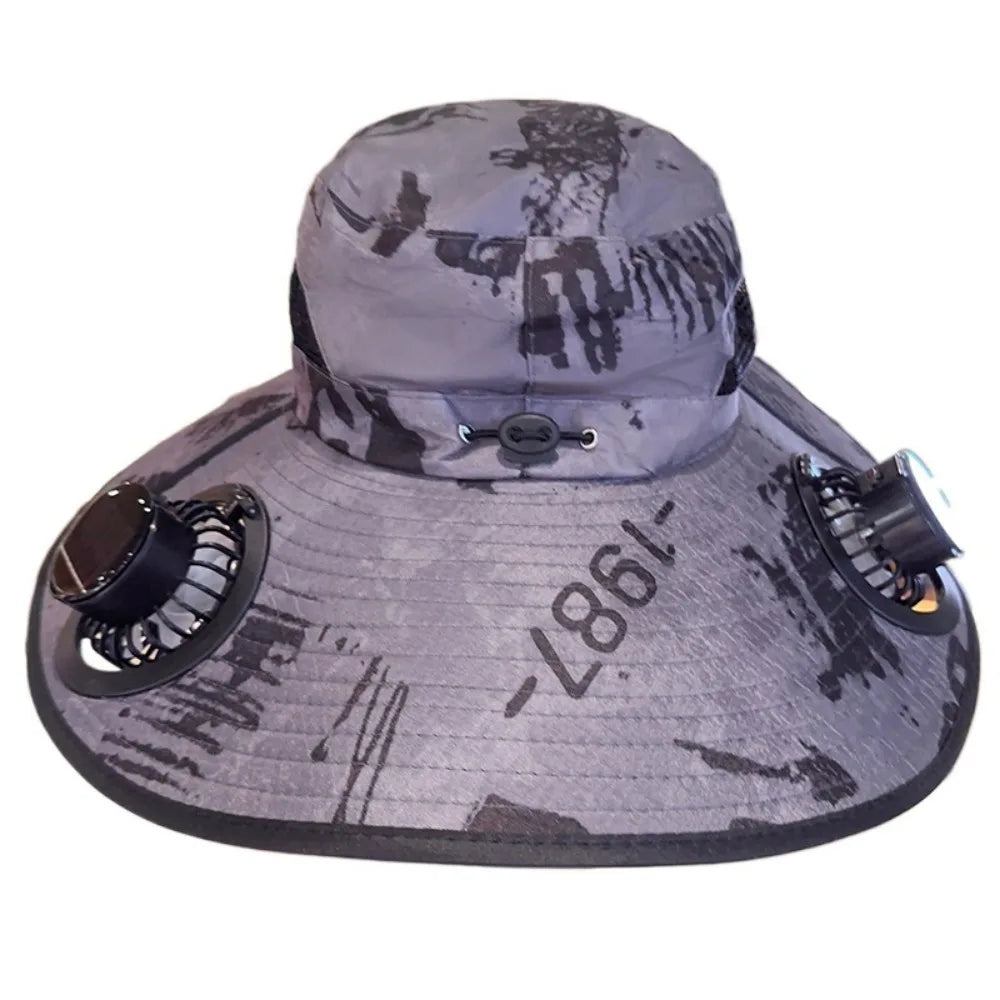 UV Protection Sun Hat with Solar Fan Camouflage Adjustable Wide Brim Sun Cap Breathable Breathable Mesh Sun Bucket Hat Adult